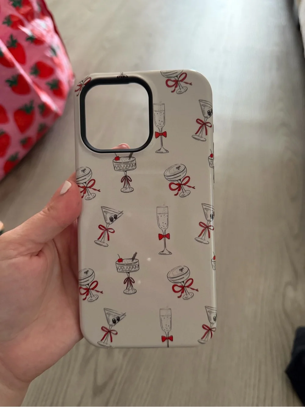 White Cocktail Print Phone Case with Red Accents - Unbranded
